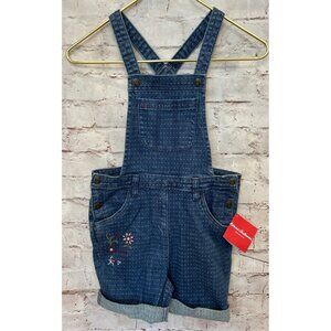 Hanna Andersson Girls 130/ 8 Denim Bib Shortalls Overalls Floral Embroidered Dot